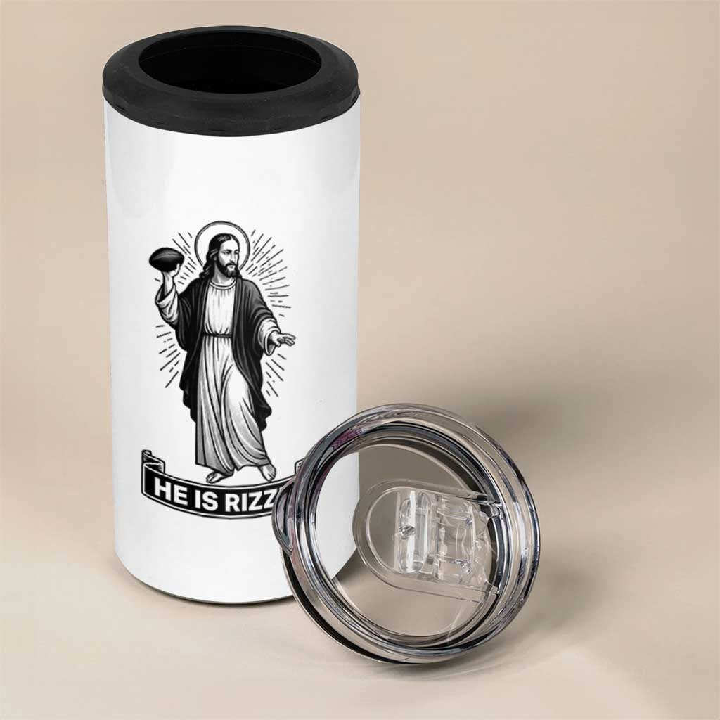 Christian Football Lover 4 in 1 Can Cooler Tumbler He Is Rizzin Funny Gift - Wonder Print Shop