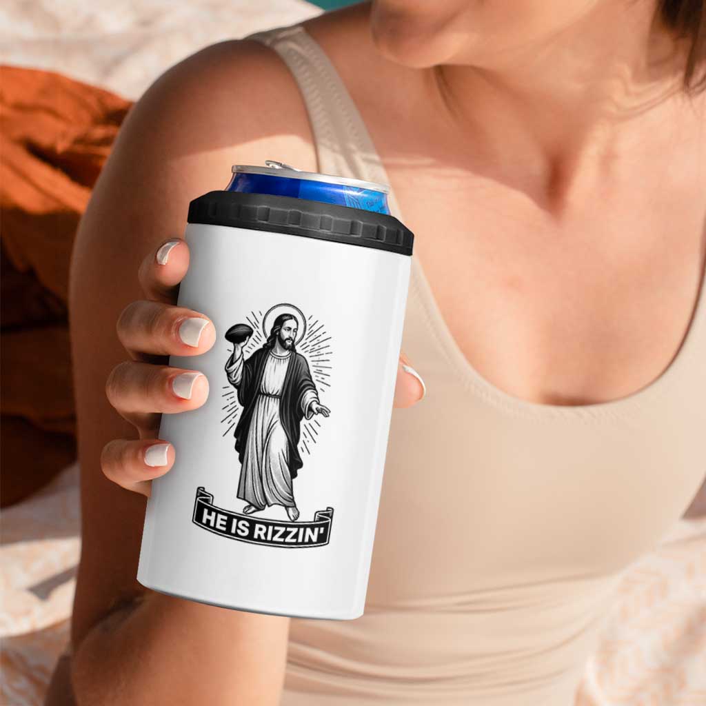 Christian Football Lover 4 in 1 Can Cooler Tumbler He Is Rizzin Funny Gift - Wonder Print Shop