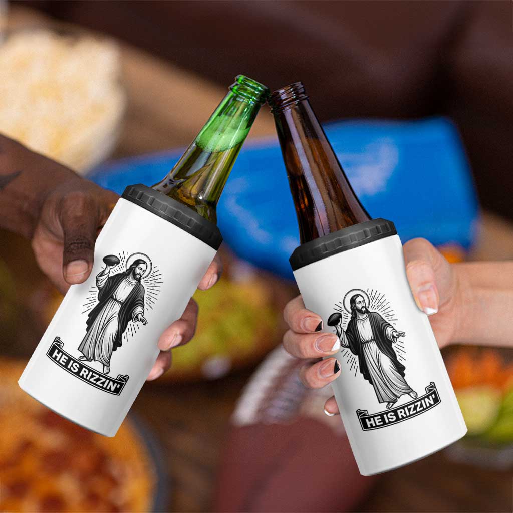 Christian Football Lover 4 in 1 Can Cooler Tumbler He Is Rizzin Funny Gift - Wonder Print Shop