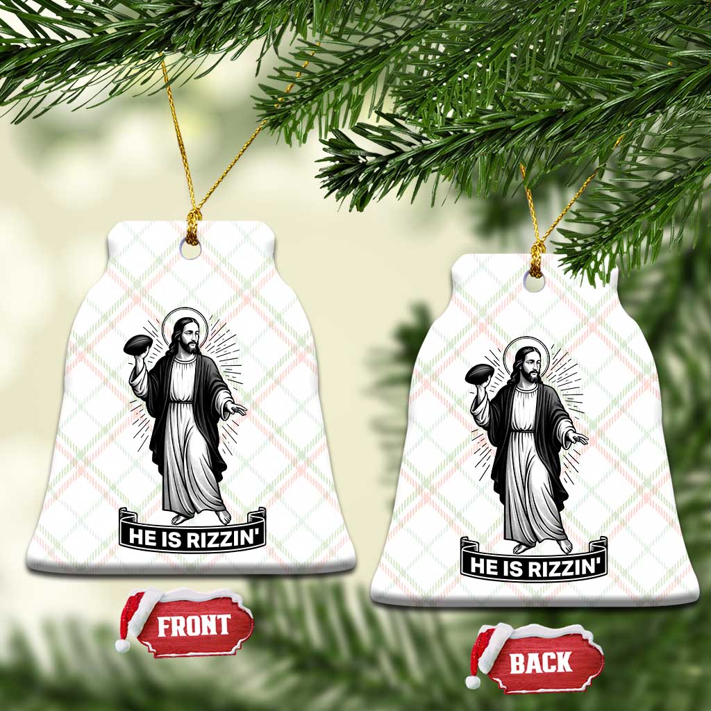 Christian Football Lover Ceramic Ornament He Is Rizzin Funny Gift - Wonder Print Shop