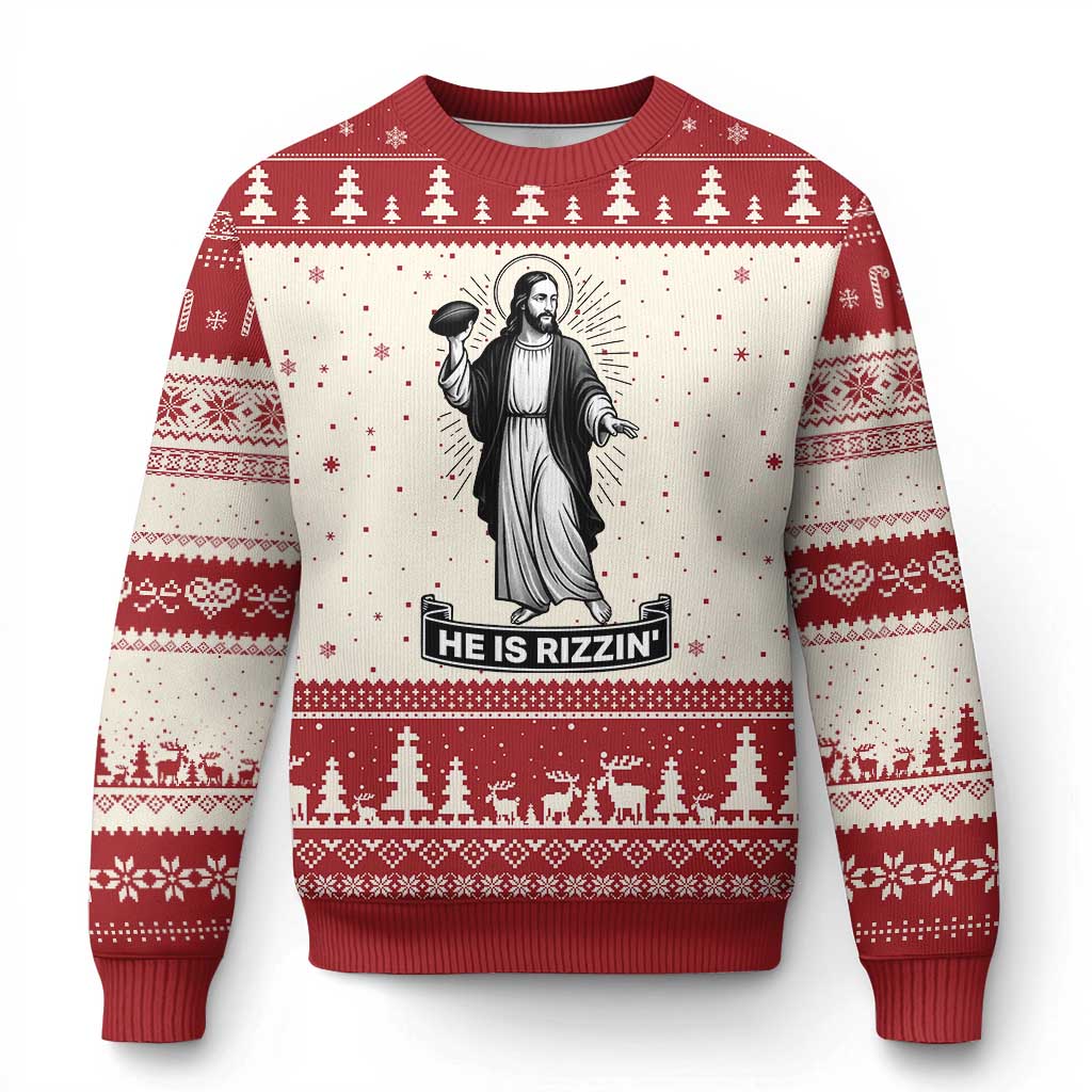Christian Football Lover Ugly Christmas Sweater He Is Rizzin Funny Gift - Wonder Print Shop