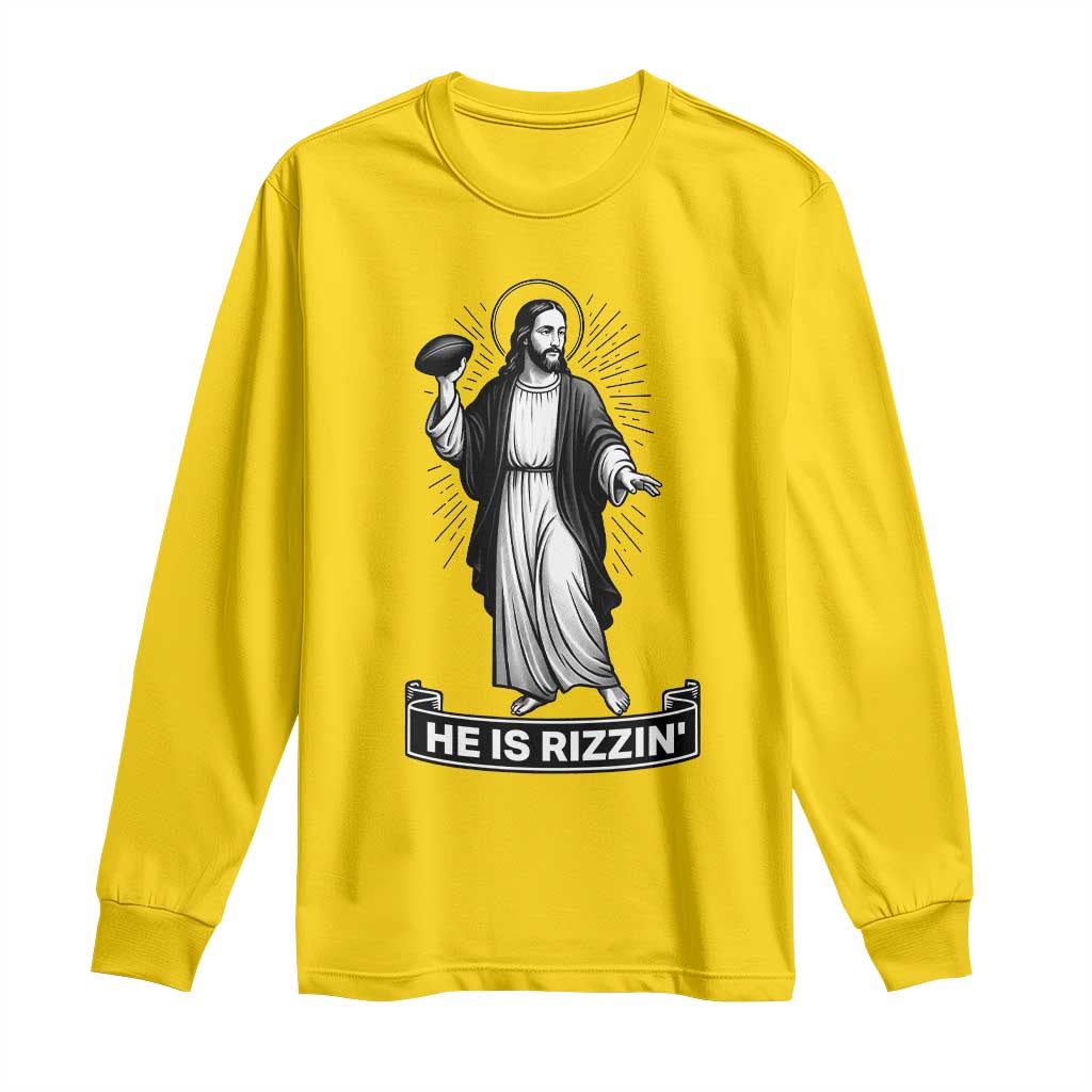 Christian Football Lover Long Sleeve Shirt He Is Rizzin Funny Gift - Wonder Print Shop