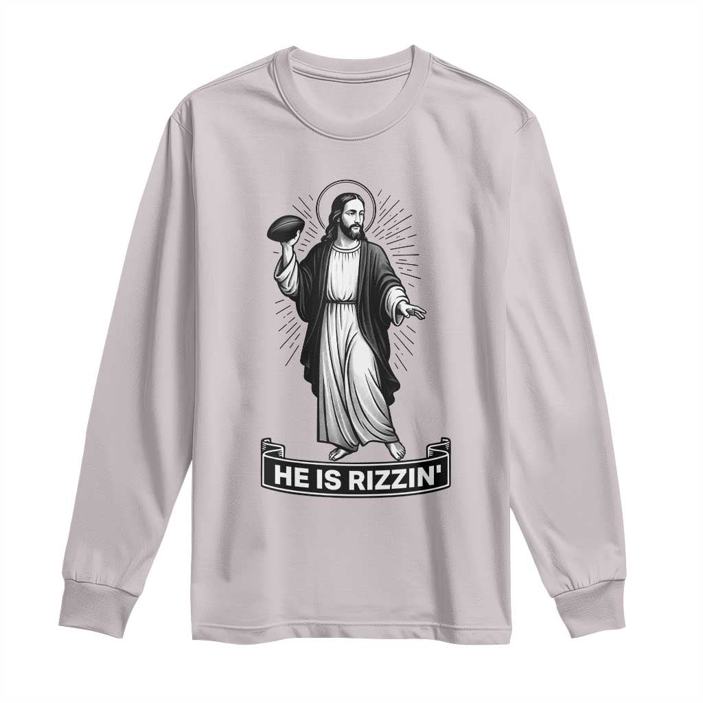 Christian Football Lover Long Sleeve Shirt He Is Rizzin Funny Gift - Wonder Print Shop