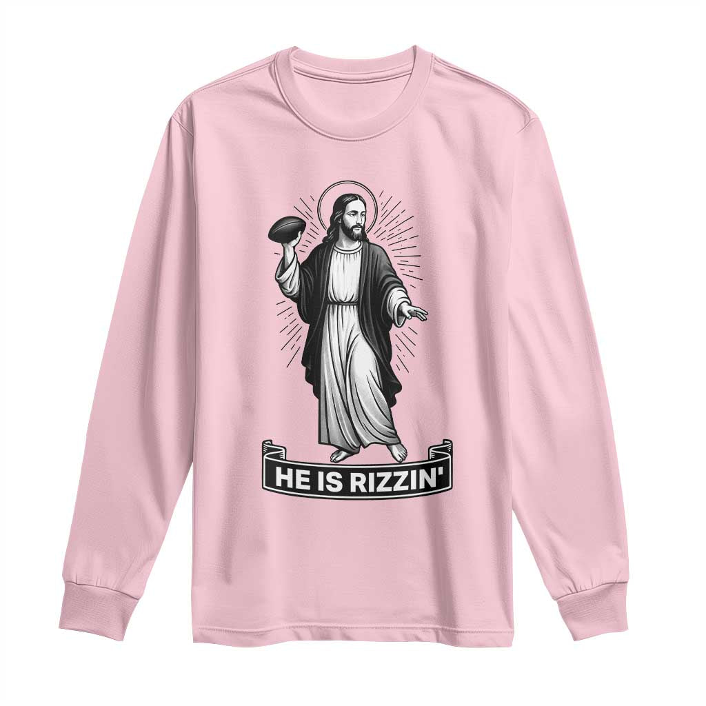 Christian Football Lover Long Sleeve Shirt He Is Rizzin Funny Gift - Wonder Print Shop
