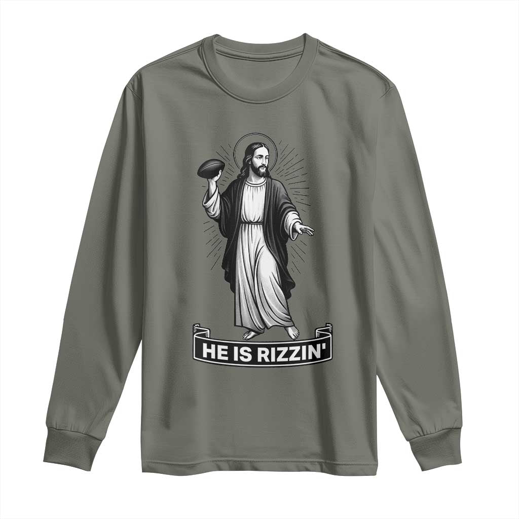 Christian Football Lover Long Sleeve Shirt He Is Rizzin Funny Gift - Wonder Print Shop