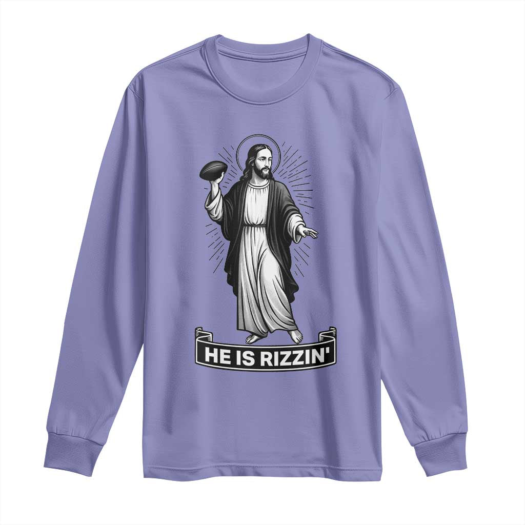 Christian Football Lover Long Sleeve Shirt He Is Rizzin Funny Gift - Wonder Print Shop