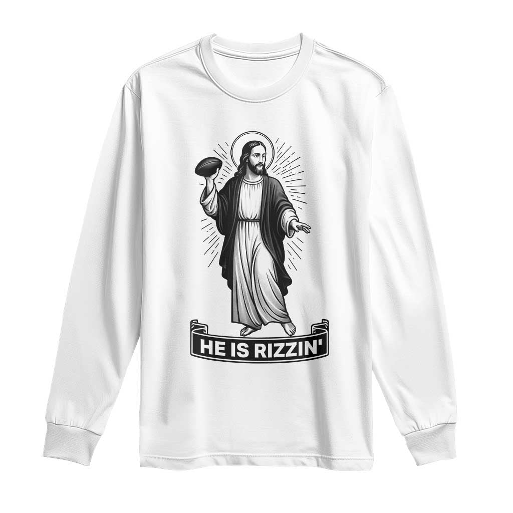 Christian Football Lover Long Sleeve Shirt He Is Rizzin Funny Gift - Wonder Print Shop