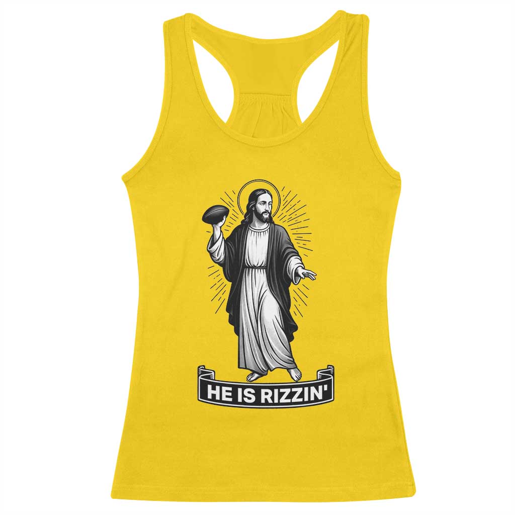 Christian Football Lover Racerback Tank Top He Is Rizzin Funny Gift - Wonder Print Shop