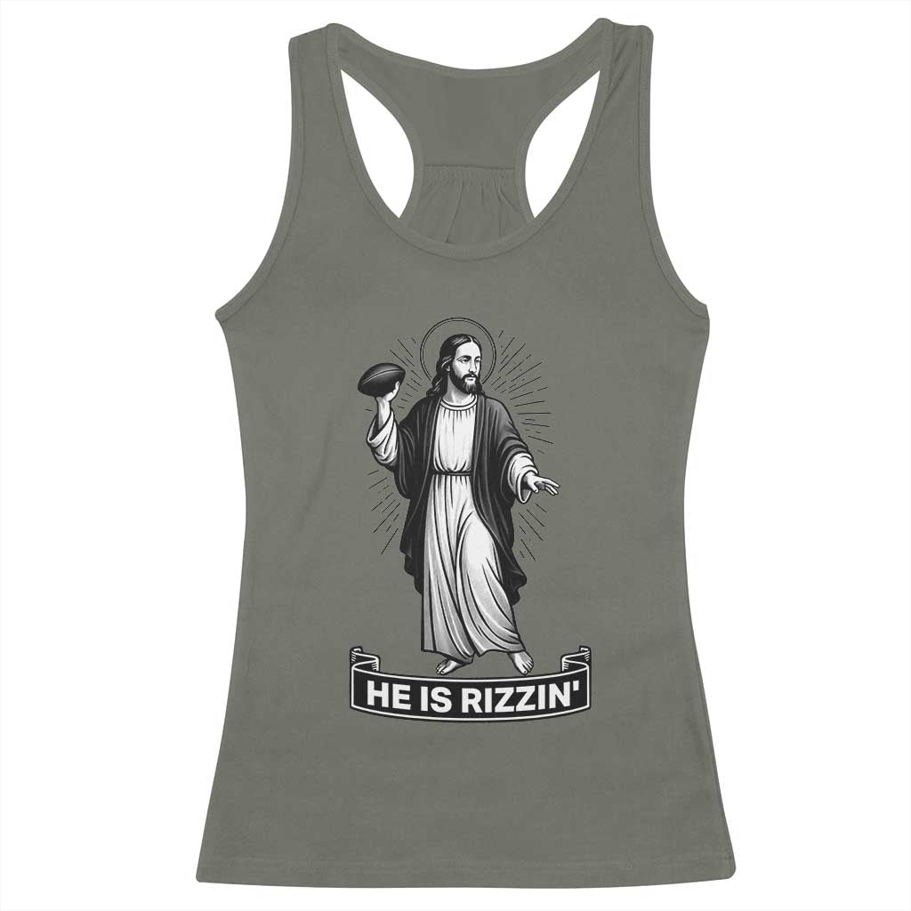 Christian Football Lover Racerback Tank Top He Is Rizzin Funny Gift - Wonder Print Shop