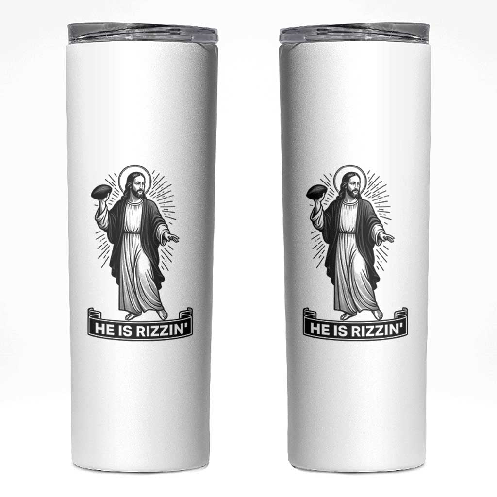 Christian Football Lover Skinny Tumbler He Is Rizzin Funny Gift - Wonder Print Shop