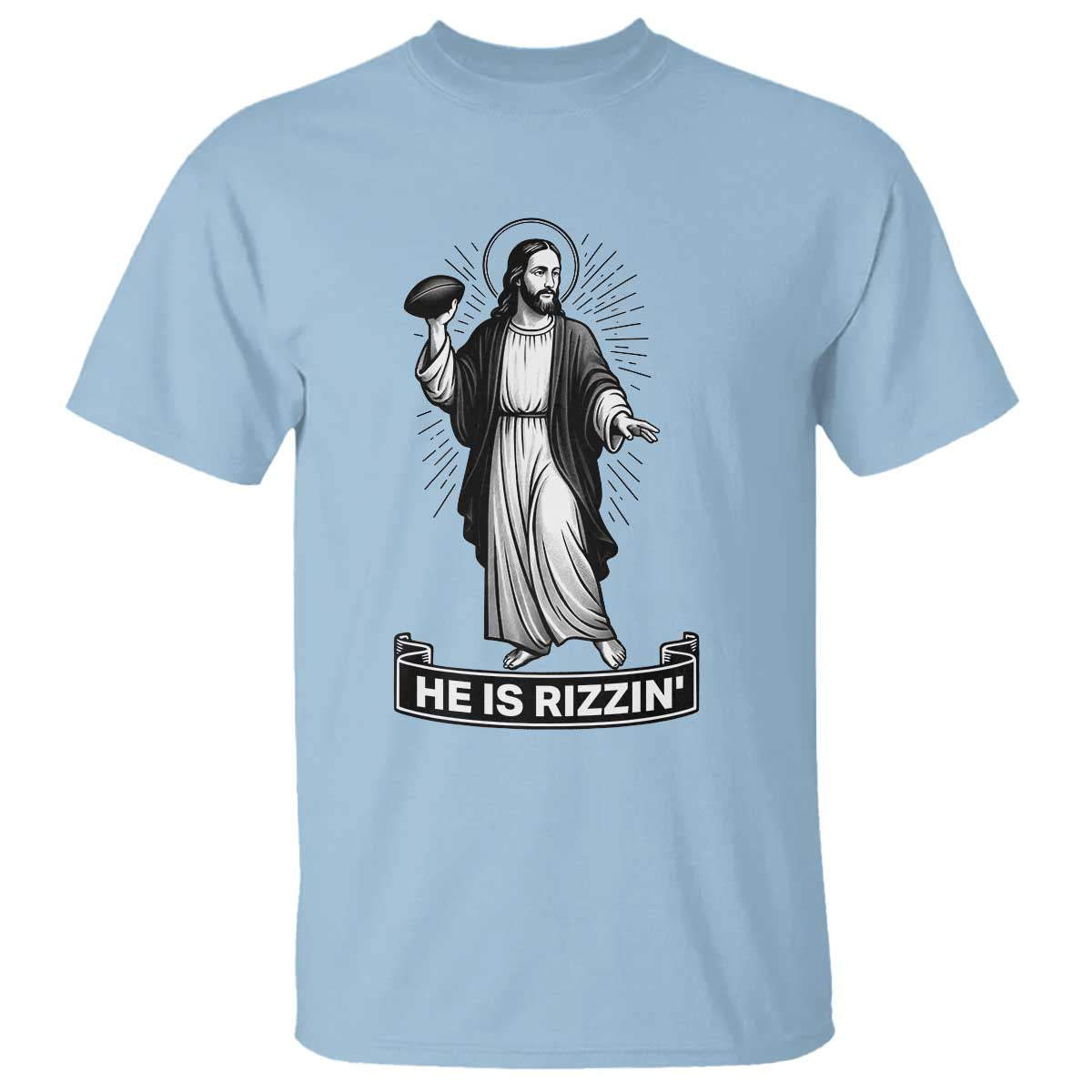 Christian Football Lover T Shirt He Is Rizzin Funny Gift - Wonder Print Shop
