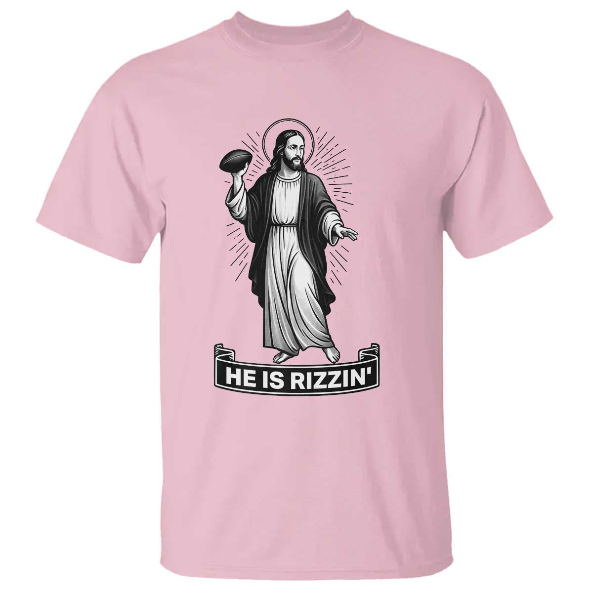Christian Football Lover T Shirt He Is Rizzin Funny Gift - Wonder Print Shop