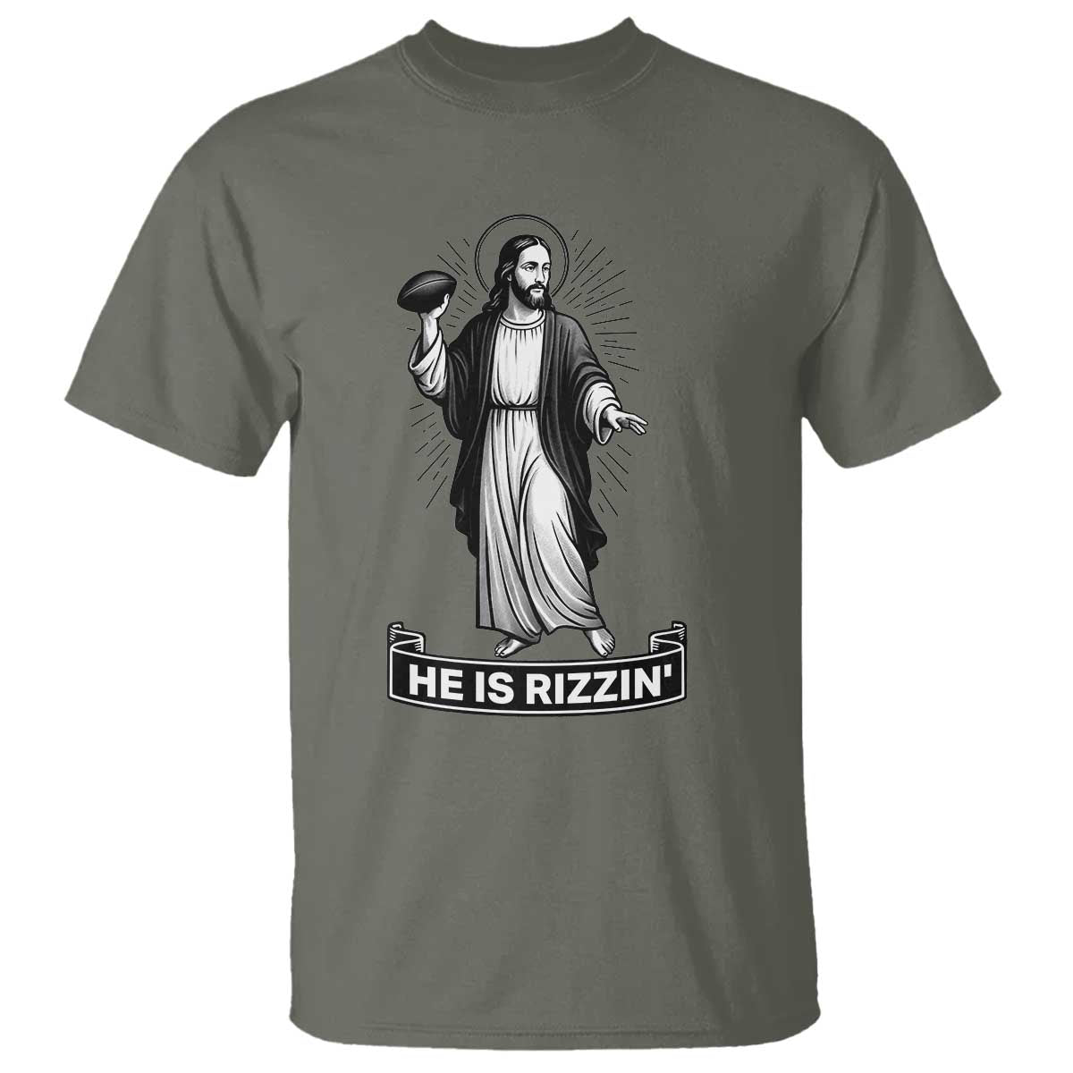 Christian Football Lover T Shirt He Is Rizzin Funny Gift - Wonder Print Shop