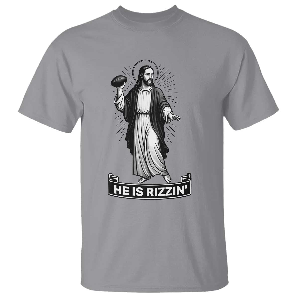 Christian Football Lover T Shirt He Is Rizzin Funny Gift - Wonder Print Shop