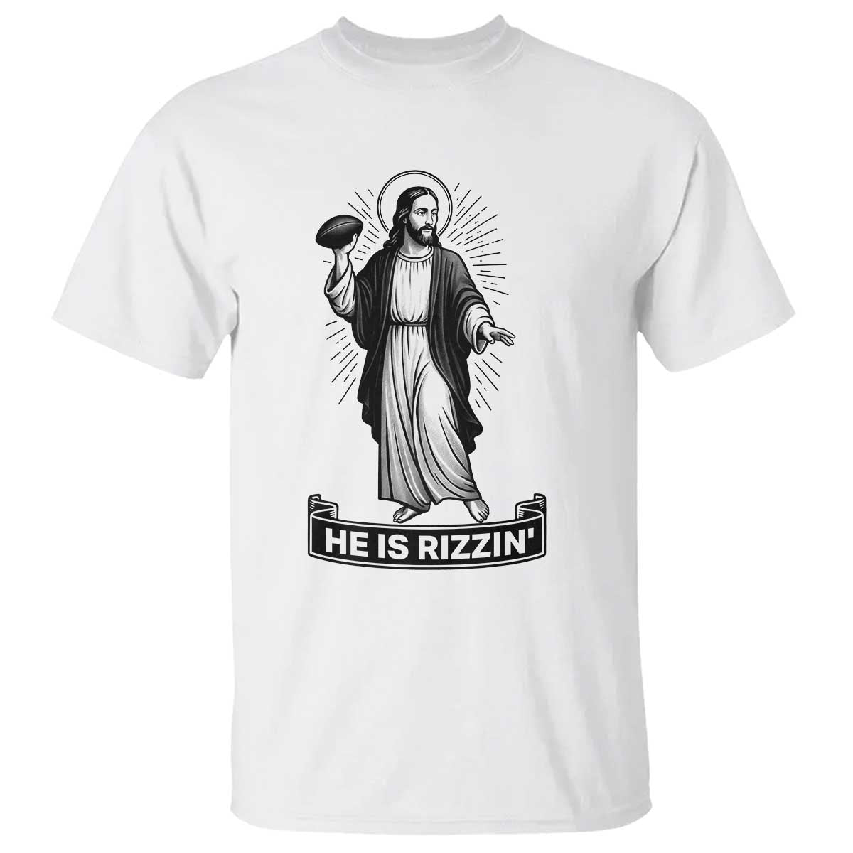 Christian Football Lover T Shirt He Is Rizzin Funny Gift - Wonder Print Shop