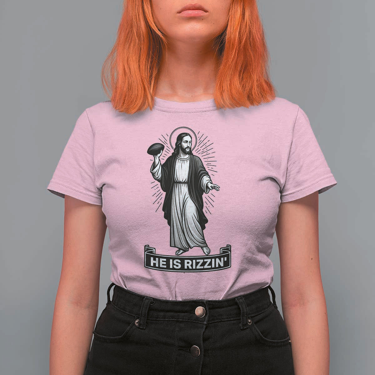 Christian Football Lover T Shirt For Women He Is Rizzin Funny Gift - Wonder Print Shop