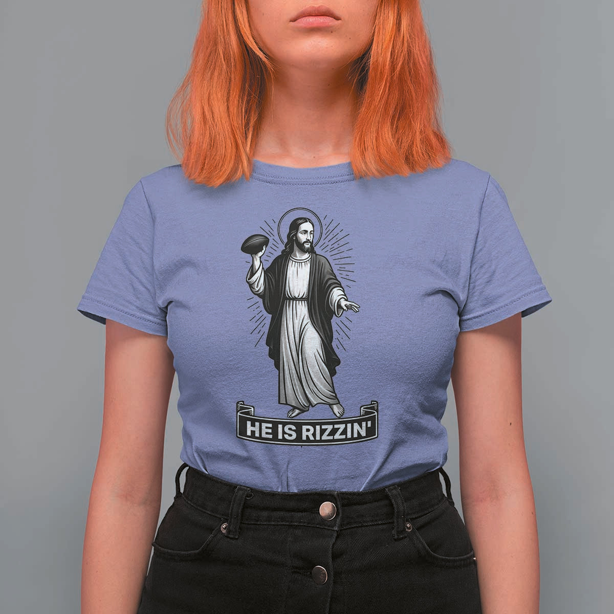 Christian Football Lover T Shirt For Women He Is Rizzin Funny Gift - Wonder Print Shop