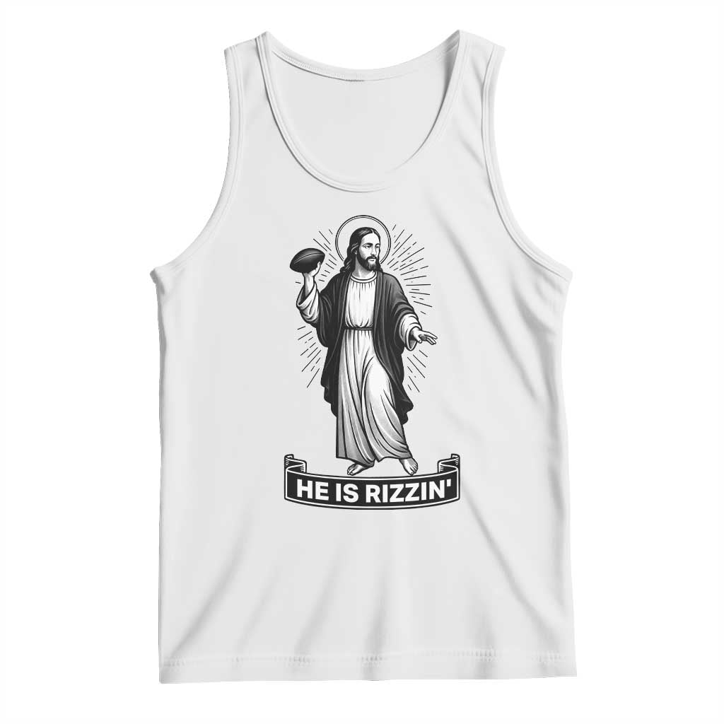 Christian Football Lover Tank Top He Is Rizzin Funny Gift - Wonder Print Shop