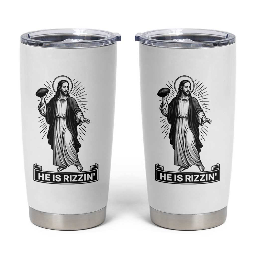 Christian Football Lover Tumbler Cup He Is Rizzin Funny Gift - Wonder Print Shop