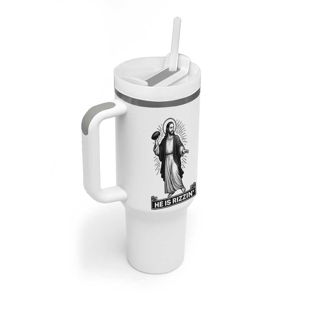 Christian Football Lover Tumbler With Handle He Is Rizzin Funny Gift - Wonder Print Shop