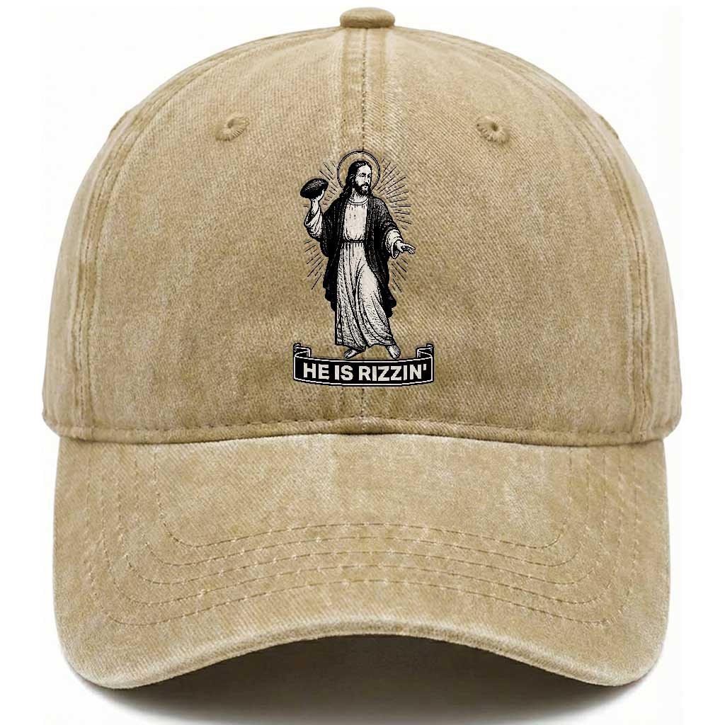 Christian Football Lover Washed Cotton Baseball Cap He Is Rizzin Funny Gift