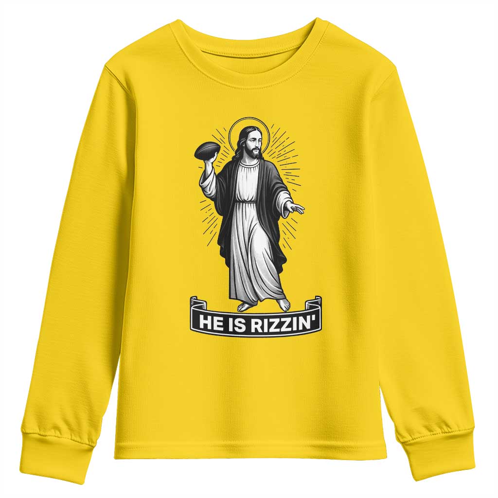 Christian Football Lover Youth Sweatshirt He Is Rizzin Funny Gift - Wonder Print Shop