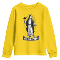 Christian Football Lover Youth Sweatshirt He Is Rizzin Funny Gift - Wonder Print Shop