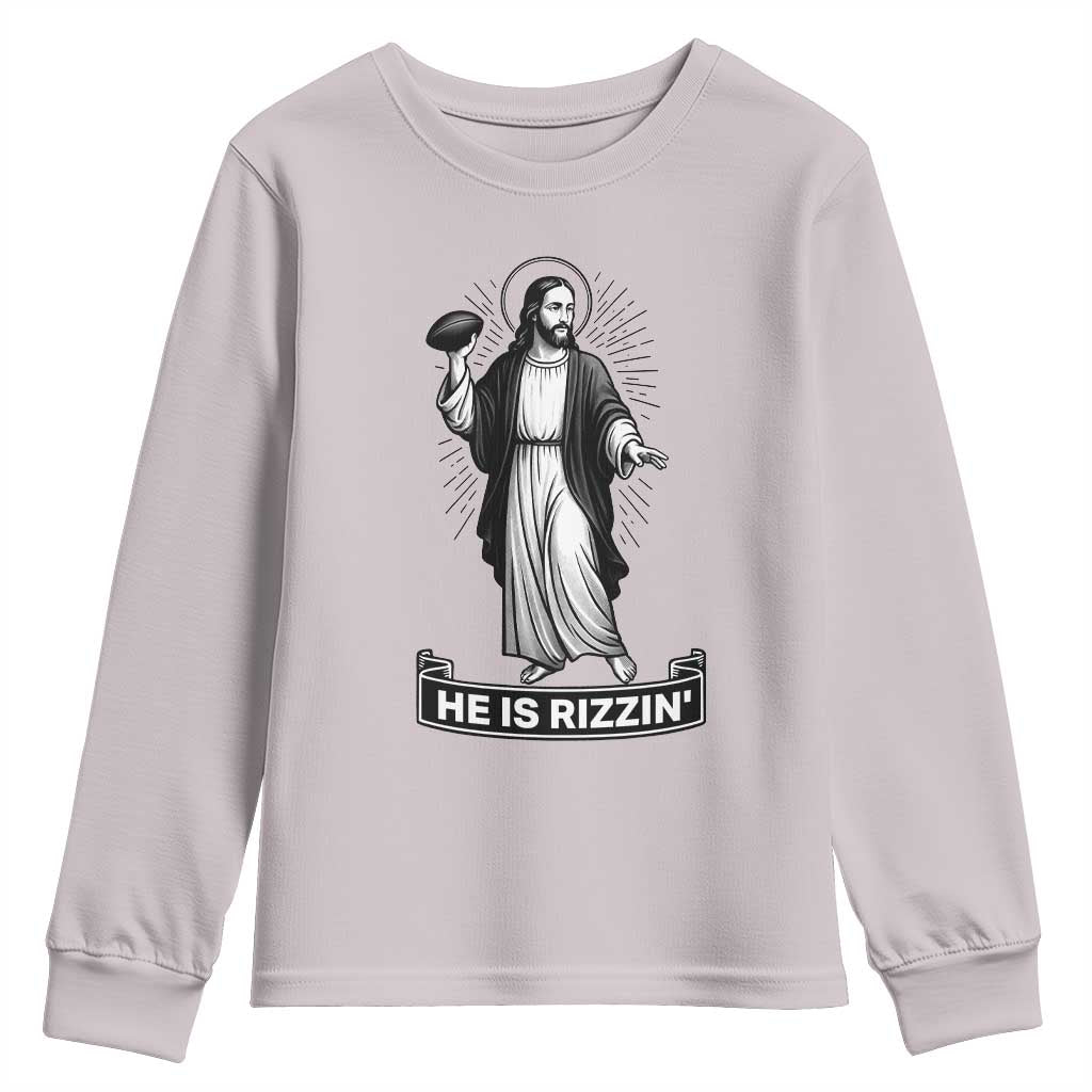 Christian Football Lover Youth Sweatshirt He Is Rizzin Funny Gift - Wonder Print Shop