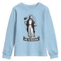 Christian Football Lover Youth Sweatshirt He Is Rizzin Funny Gift - Wonder Print Shop