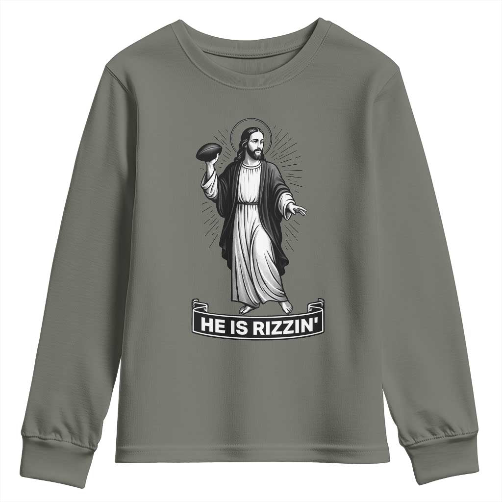 Christian Football Lover Youth Sweatshirt He Is Rizzin Funny Gift - Wonder Print Shop