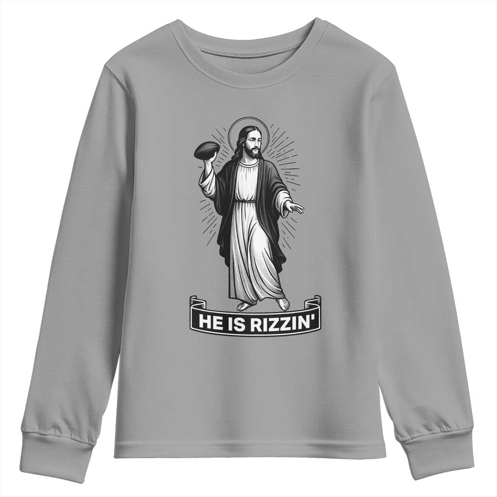 Christian Football Lover Youth Sweatshirt He Is Rizzin Funny Gift - Wonder Print Shop