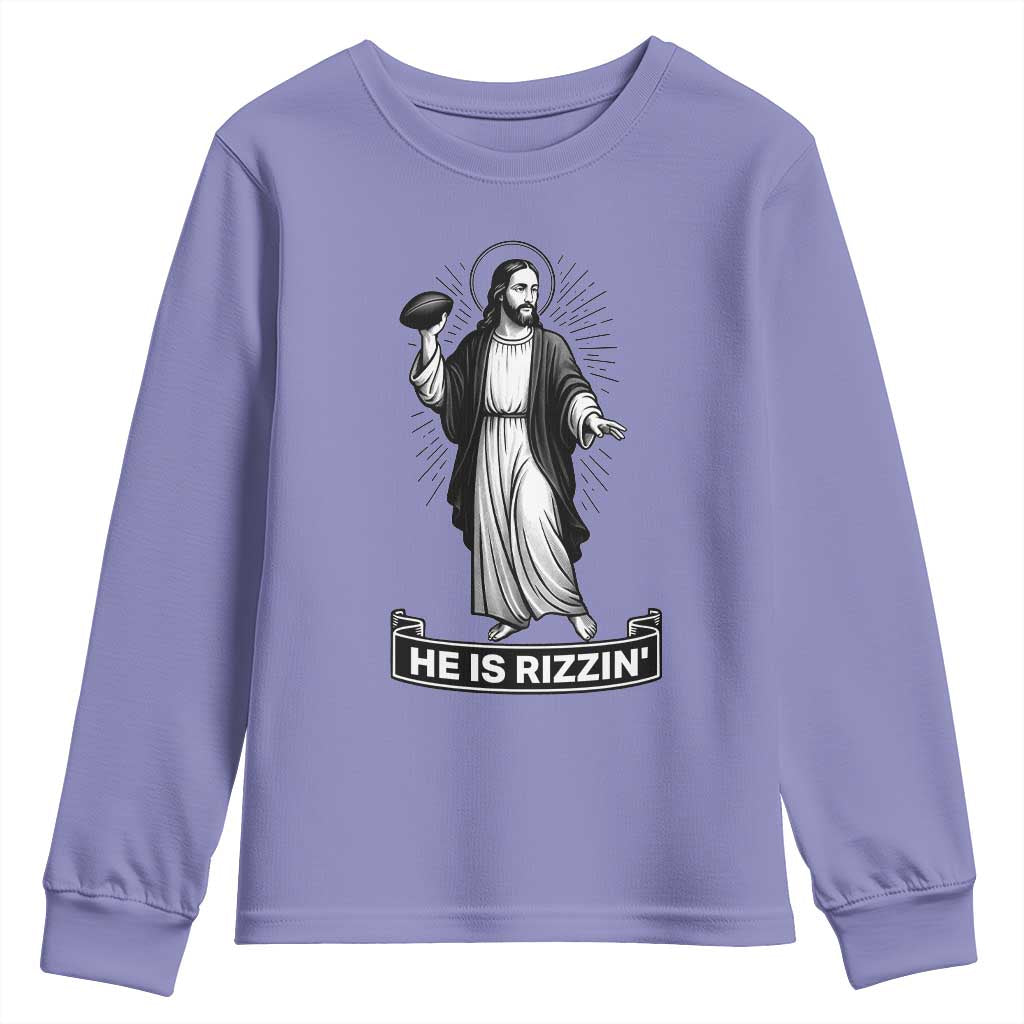 Christian Football Lover Youth Sweatshirt He Is Rizzin Funny Gift - Wonder Print Shop
