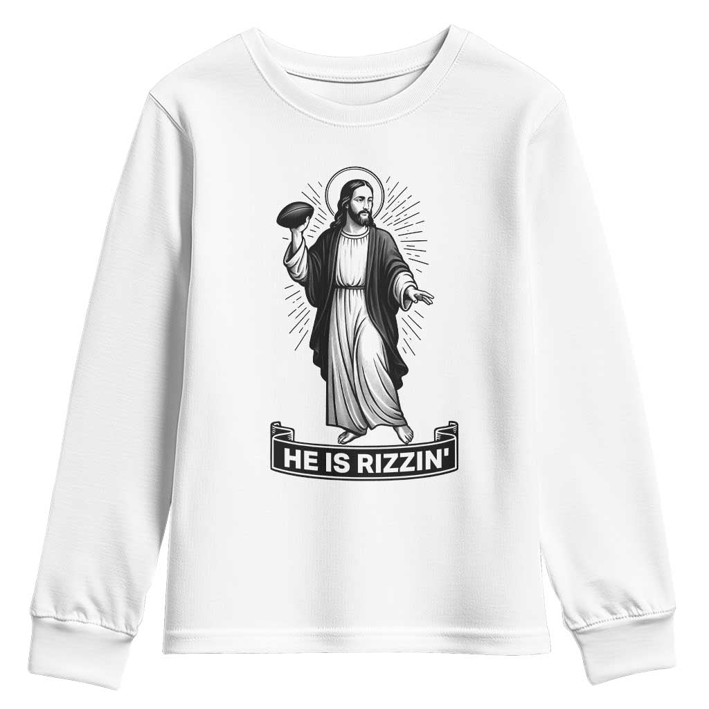 Christian Football Lover Youth Sweatshirt He Is Rizzin Funny Gift - Wonder Print Shop