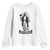 Christian Football Lover Youth Sweatshirt He Is Rizzin Funny Gift - Wonder Print Shop