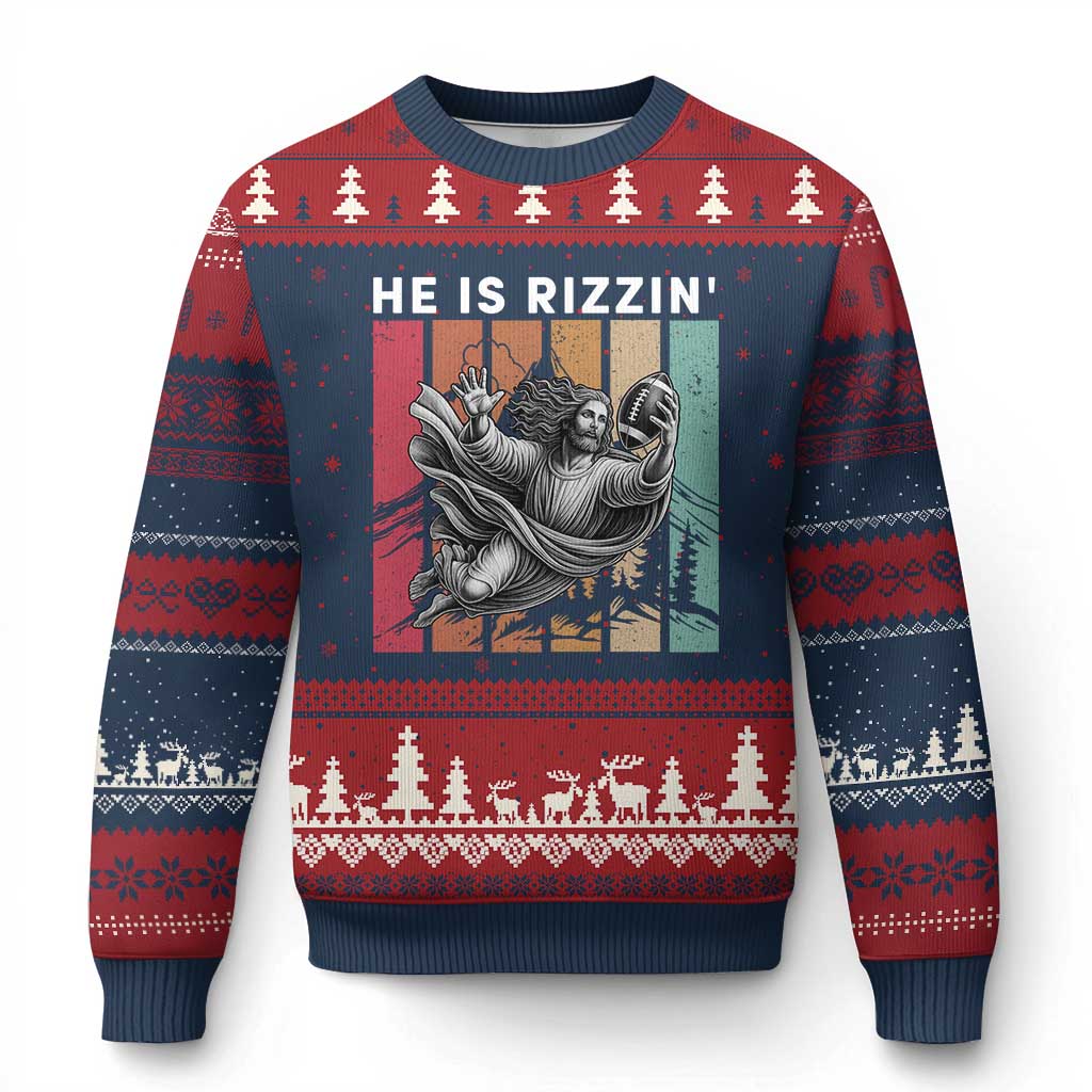 He Is Rizzin Ugly Christmas Sweater Funny Christian Football Lover Gift - Wonder Print Shop