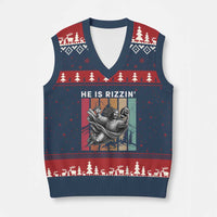 He Is Rizzin V-Neck Knit Sweater Vest Funny Christian Football Lover Gift - Wonder Print Shop