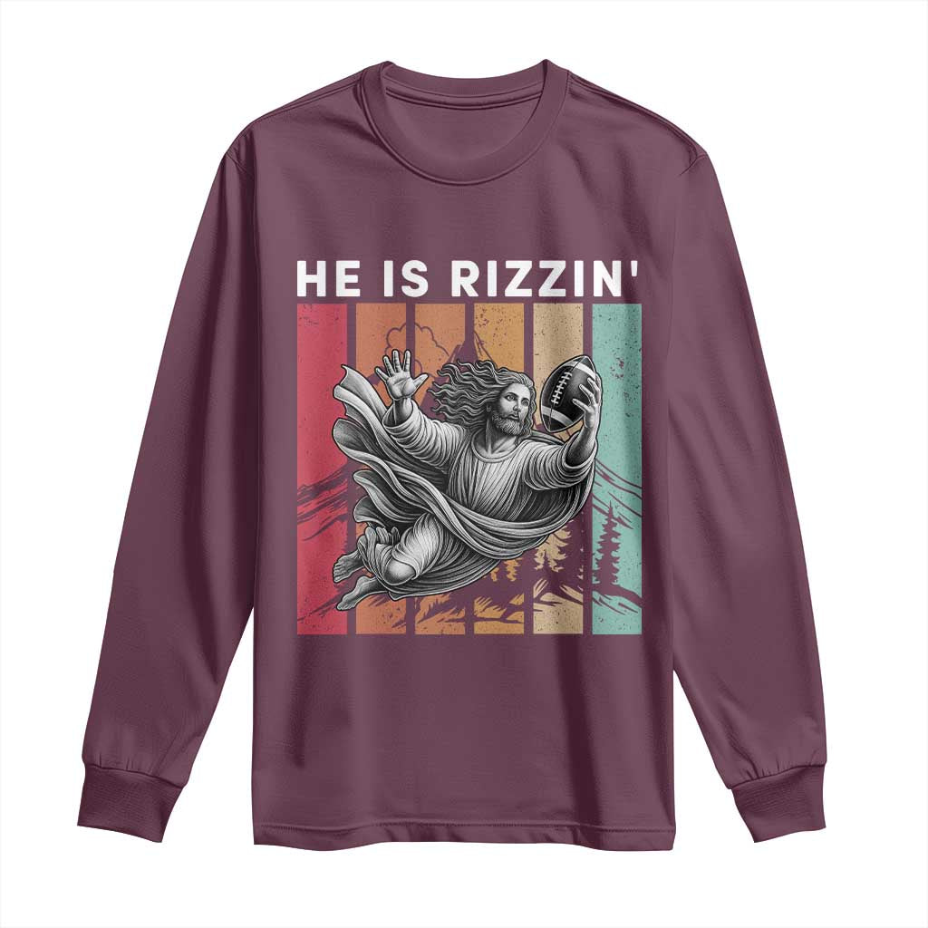 He Is Rizzin Long Sleeve Shirt Funny Christian Football Lover Gift - Wonder Print Shop
