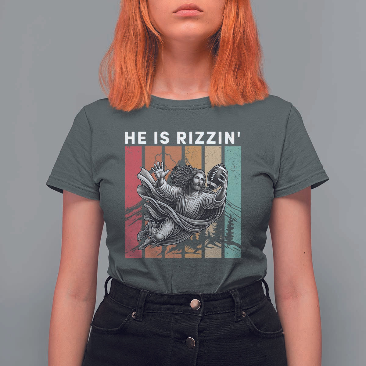 He Is Rizzin T Shirt For Women Funny Christian Football Lover Gift - Wonder Print Shop