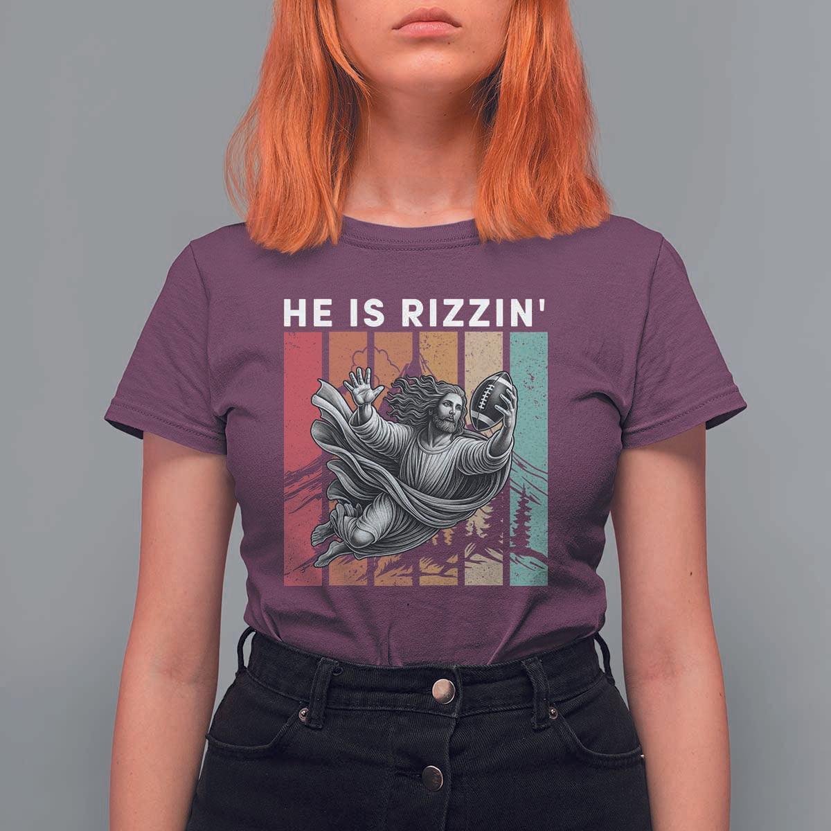 He Is Rizzin T Shirt For Women Funny Christian Football Lover Gift - Wonder Print Shop