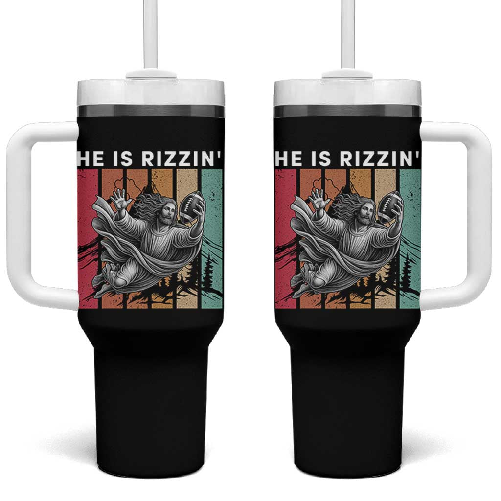 He Is Rizzin Tumbler With Handle Funny Christian Football Lover Gift - Wonder Print Shop