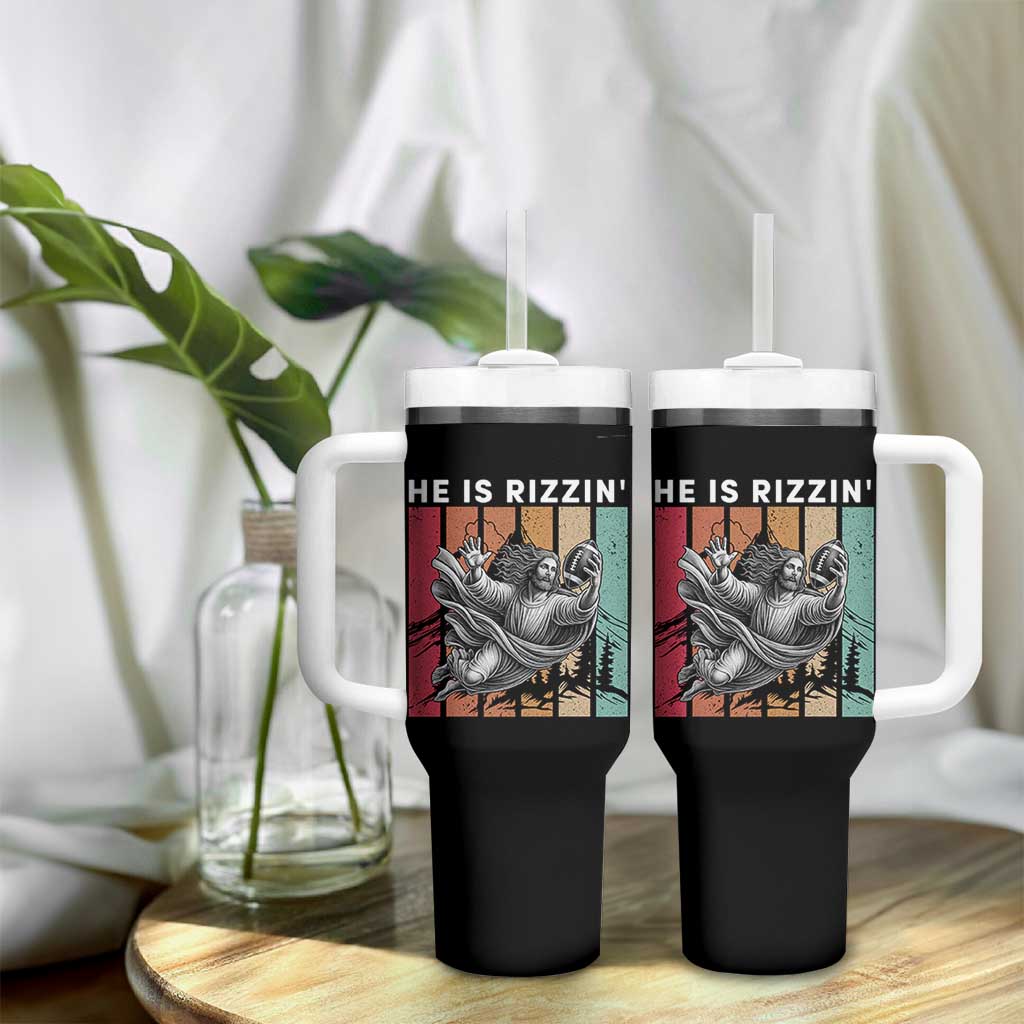He Is Rizzin Tumbler With Handle Funny Christian Football Lover Gift - Wonder Print Shop