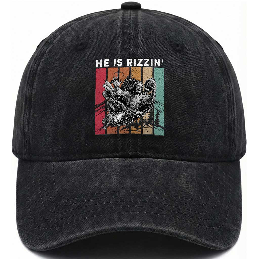 He Is Rizzin Washed Cotton Baseball Cap Funny Christian Football Lover Gift