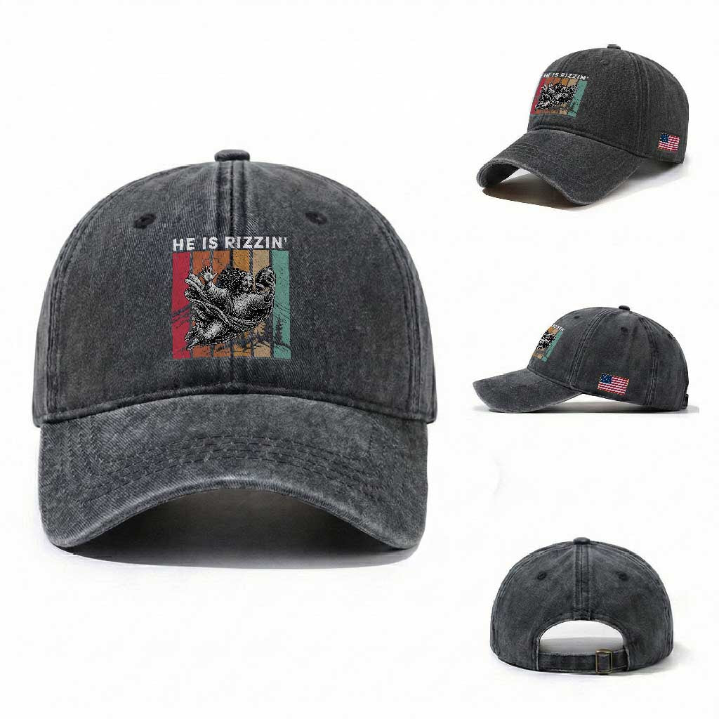 He Is Rizzin Washed Cotton Baseball Cap Funny Christian Football Lover Gift