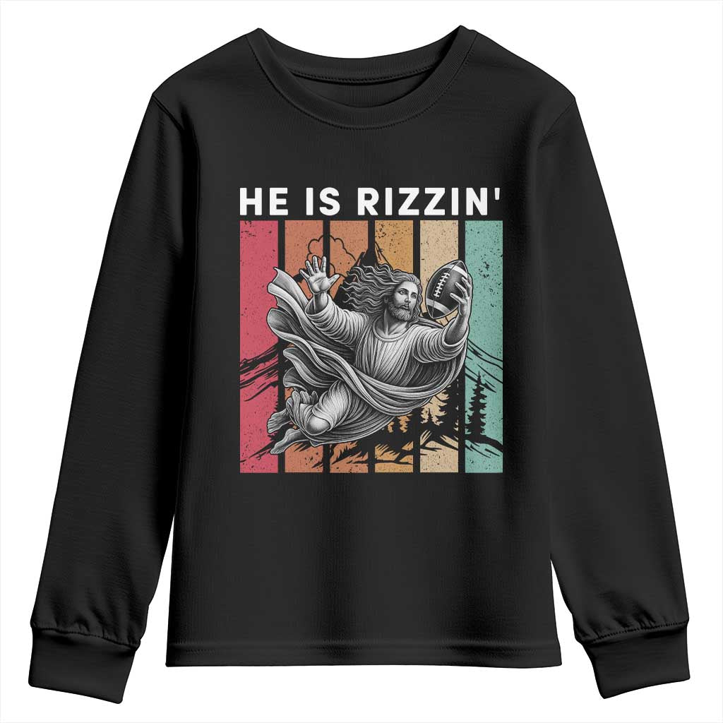 He Is Rizzin Youth Sweatshirt Funny Christian Football Lover Gift - Wonder Print Shop