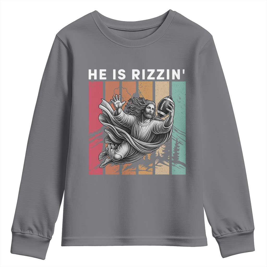He Is Rizzin Youth Sweatshirt Funny Christian Football Lover Gift - Wonder Print Shop