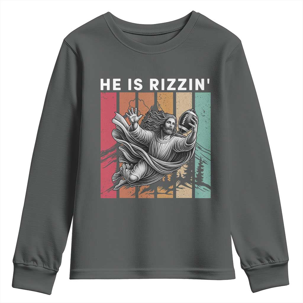 He Is Rizzin Youth Sweatshirt Funny Christian Football Lover Gift - Wonder Print Shop