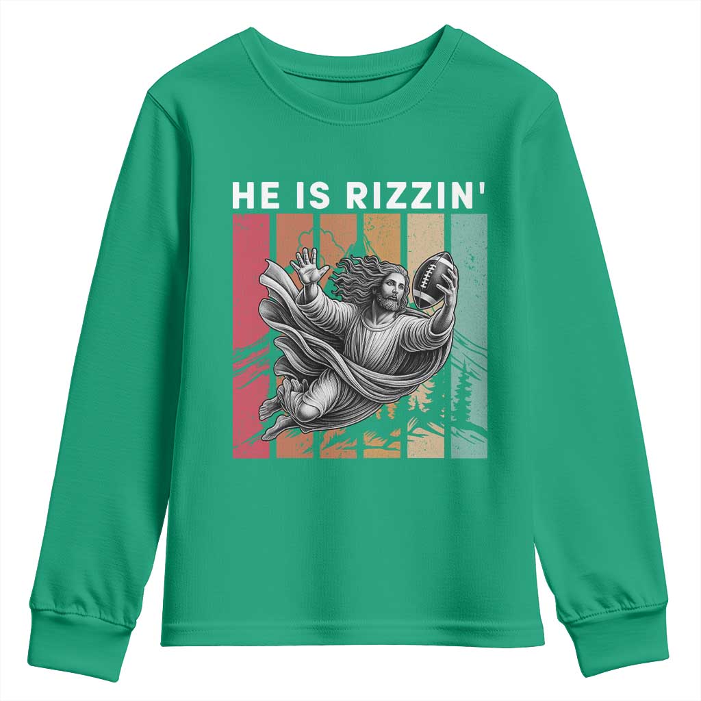 He Is Rizzin Youth Sweatshirt Funny Christian Football Lover Gift - Wonder Print Shop