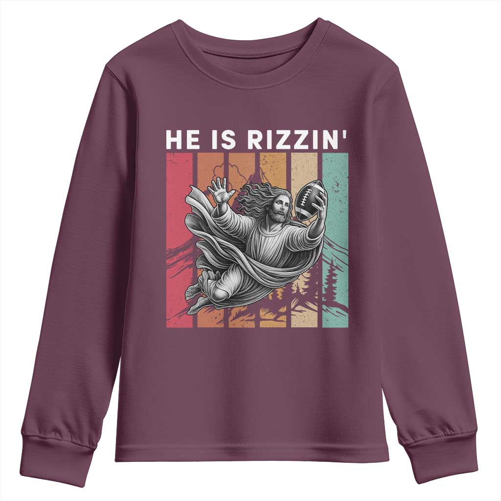 He Is Rizzin Youth Sweatshirt Funny Christian Football Lover Gift - Wonder Print Shop