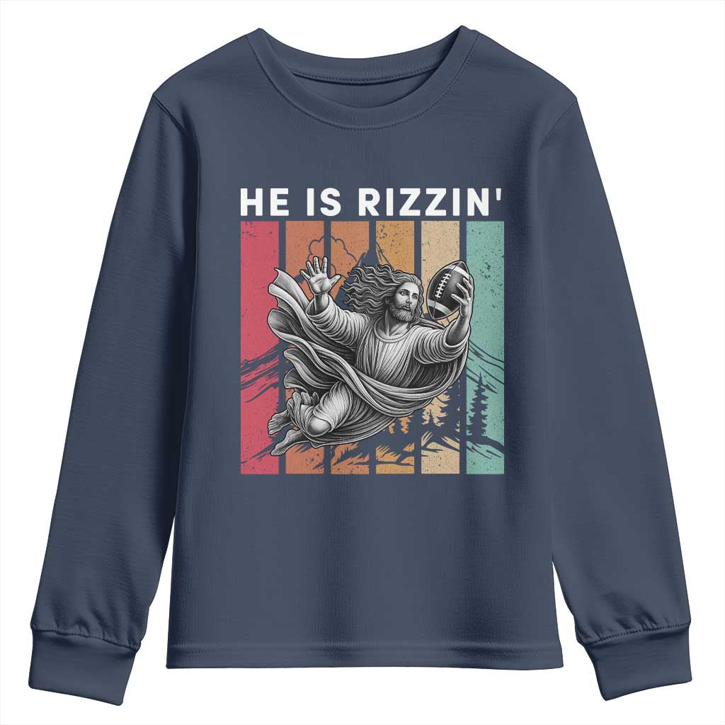 He Is Rizzin Youth Sweatshirt Funny Christian Football Lover Gift - Wonder Print Shop