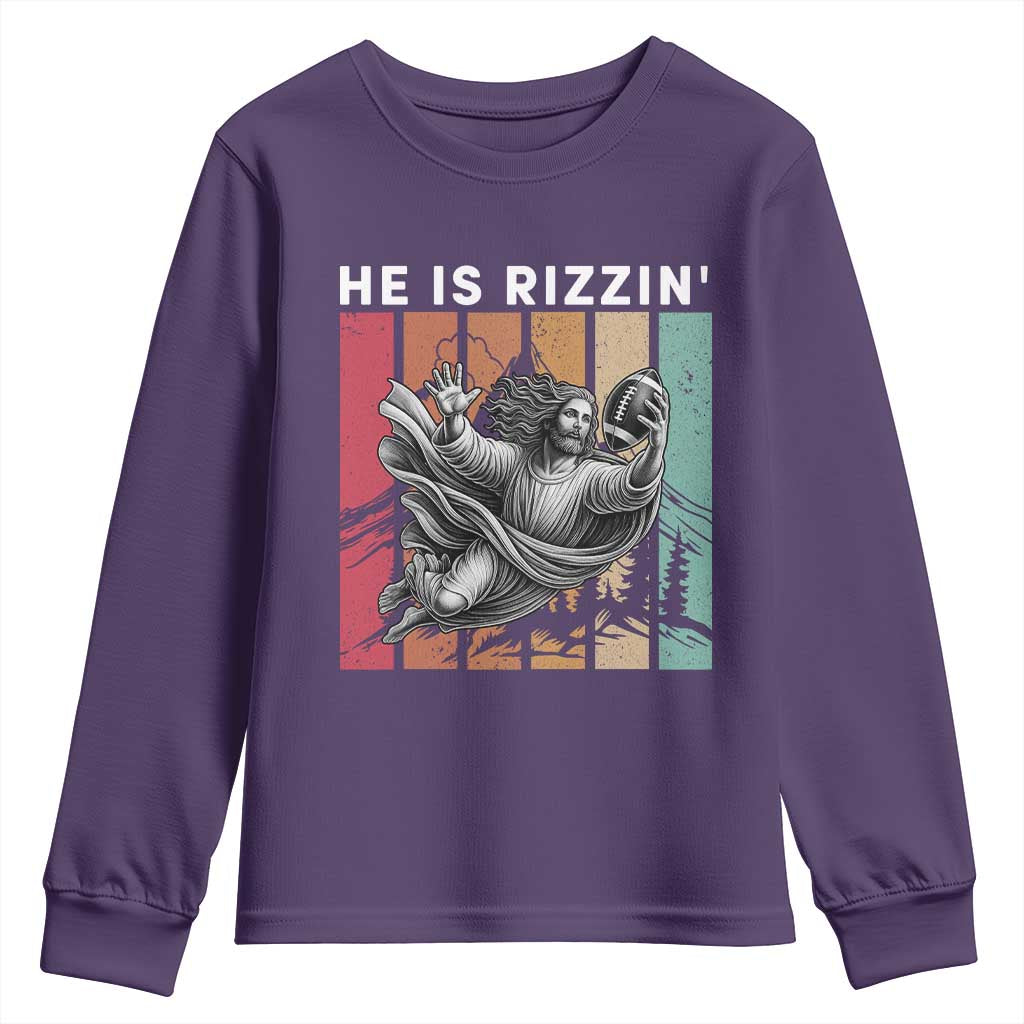 He Is Rizzin Youth Sweatshirt Funny Christian Football Lover Gift - Wonder Print Shop